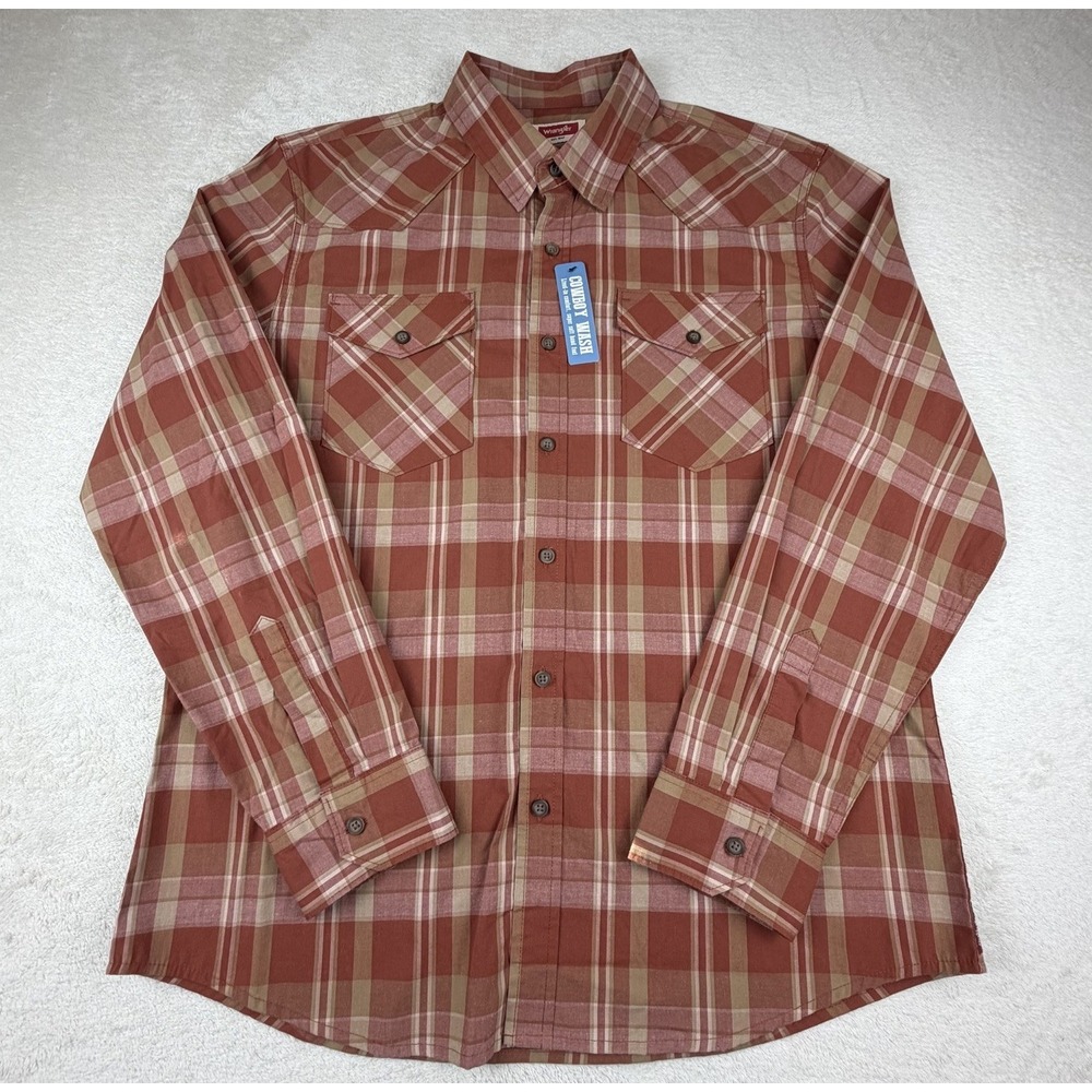 NWT Wrangler Men's Slim Fit Long Sleeve Woven Shirt Arabian Spice Cowboy‎ Wash L